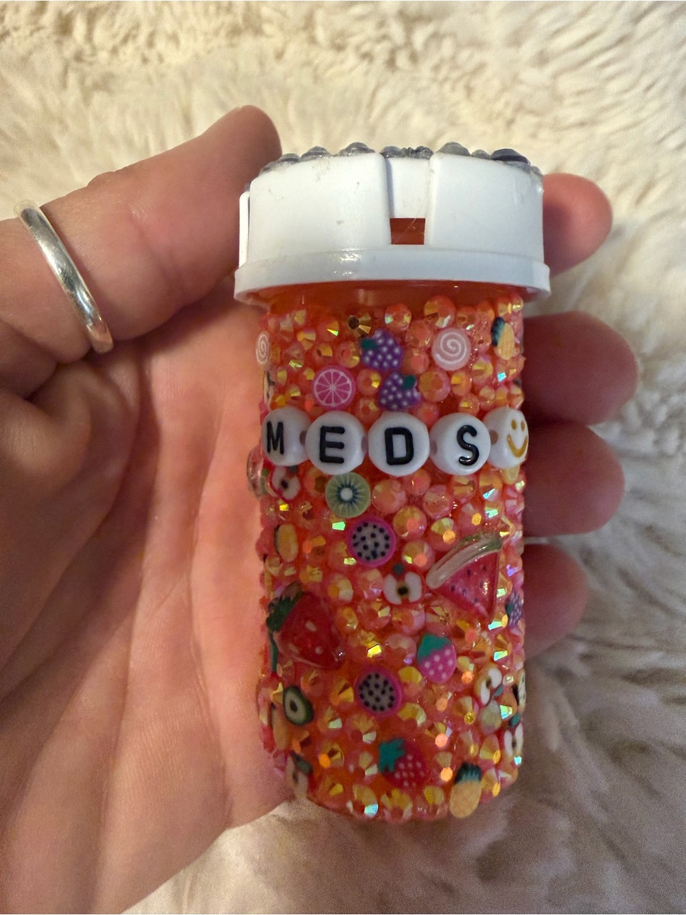 Bejeweled Orange 'MEDS' Pill Bottle